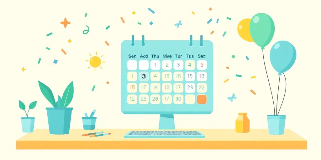 Illustration of a calendar with confetti and balloons